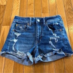 American Eagle Hi-Rise Shortie Size 2 Super Stretch blue Denim Jean Shorts